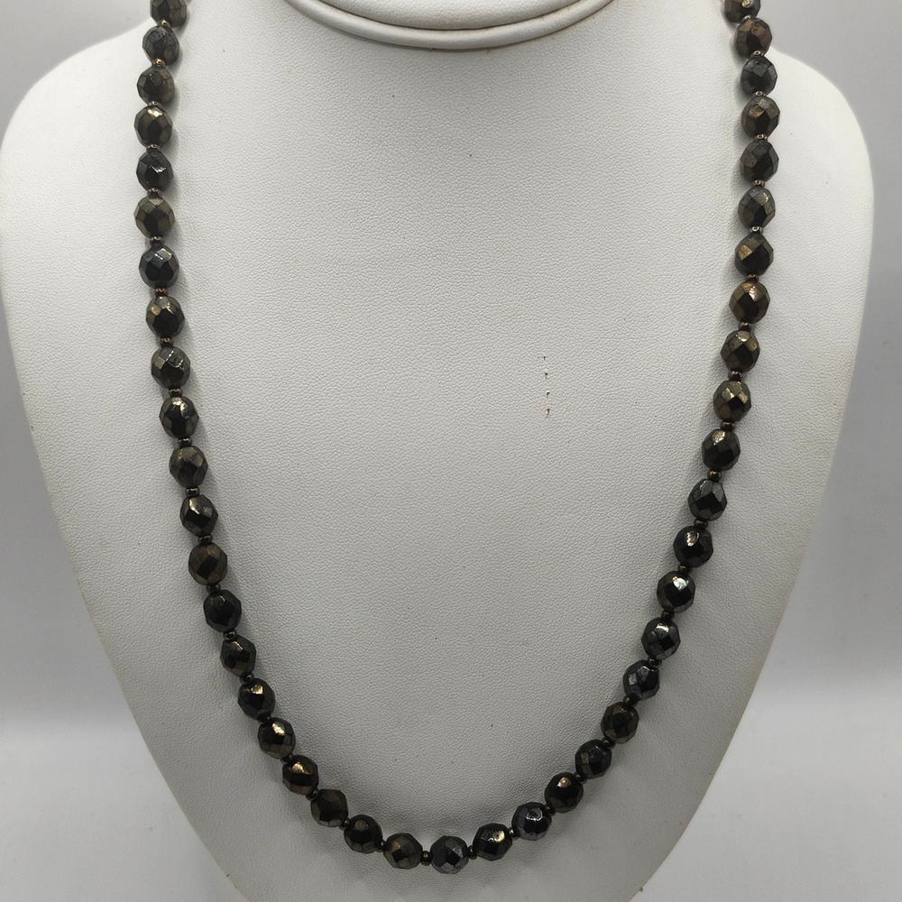 Unbranded Faceted Metallic Hematite Tone Beaded Necklace Gold Tone Lobster Clasp